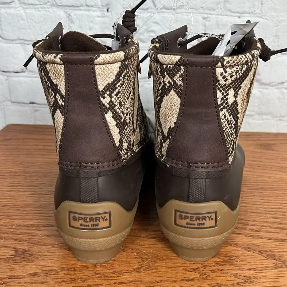 NWOB SPERRY Saltwater Snake Print Textile Duck Boots Waterproof Rain Snow Winter